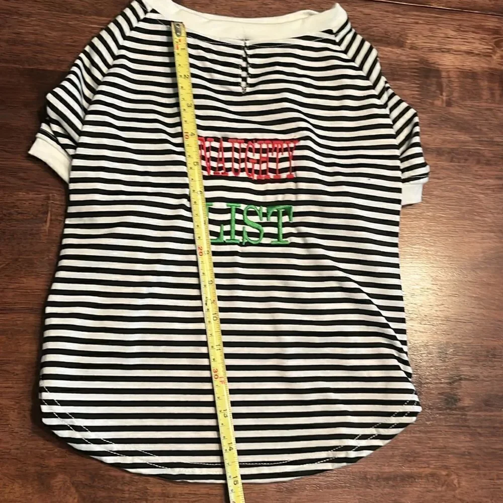 Tails & Noses Everyday Black White Striped Dog Christmas Shirt Naughty List- Lge